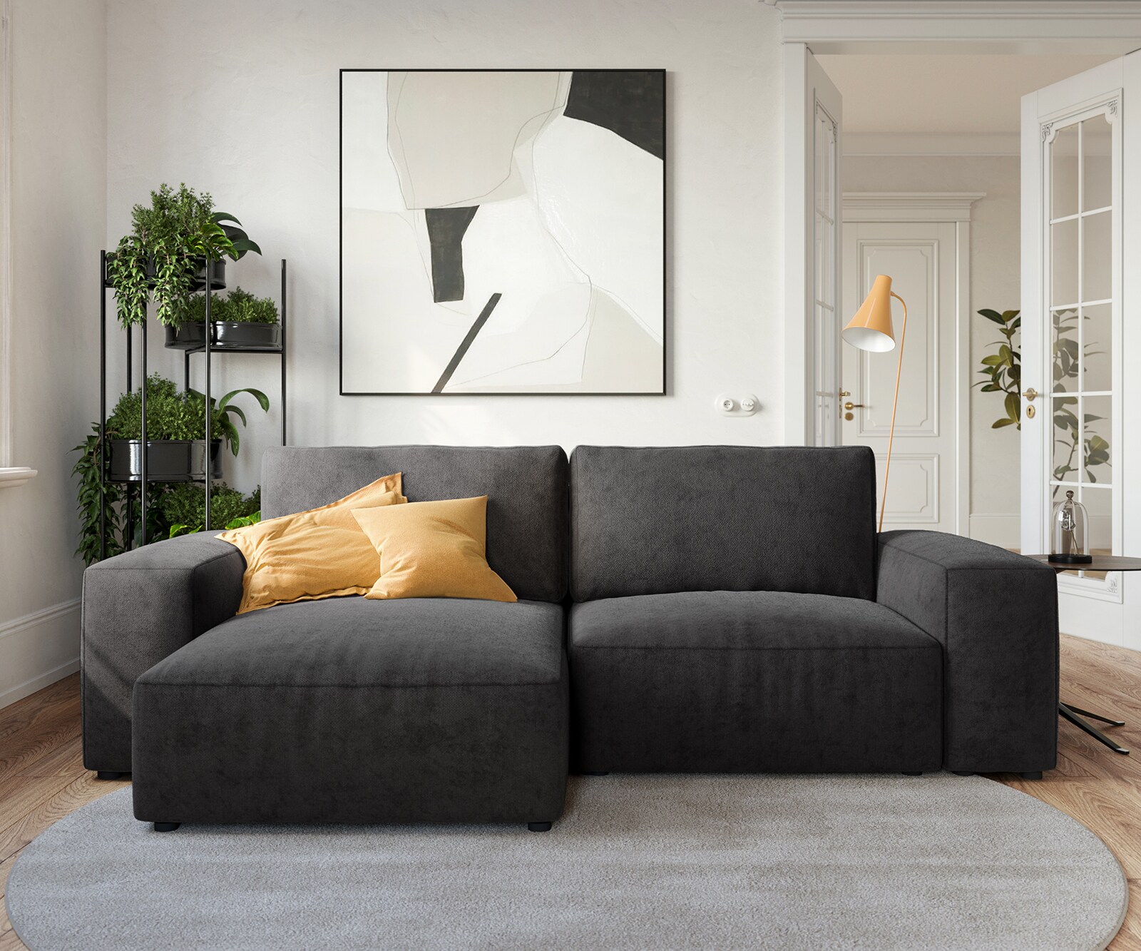 Hoeksofa Lanzo 230x155 cm microvezel zwart met variabele recamière 1