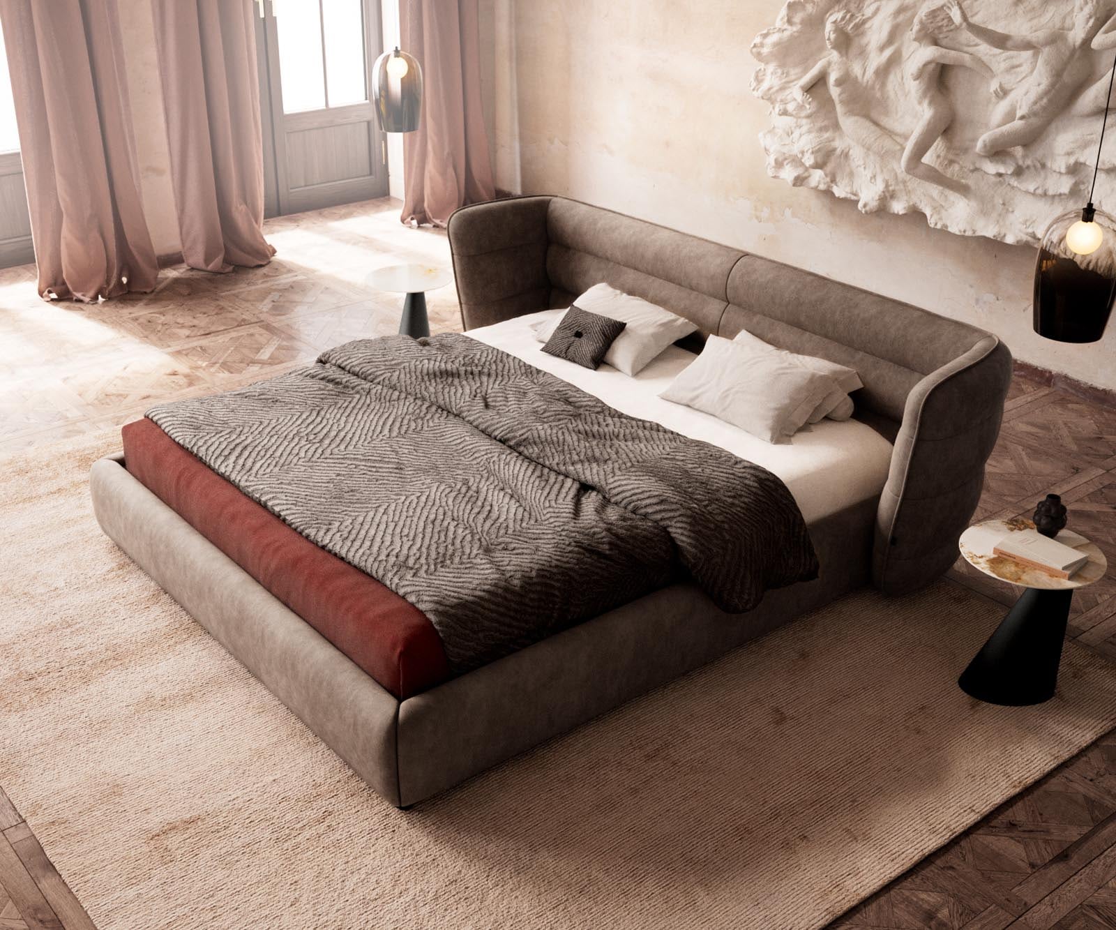 Simea gestoffeerd bed 180x200 cm microvezel taupe vintage 4