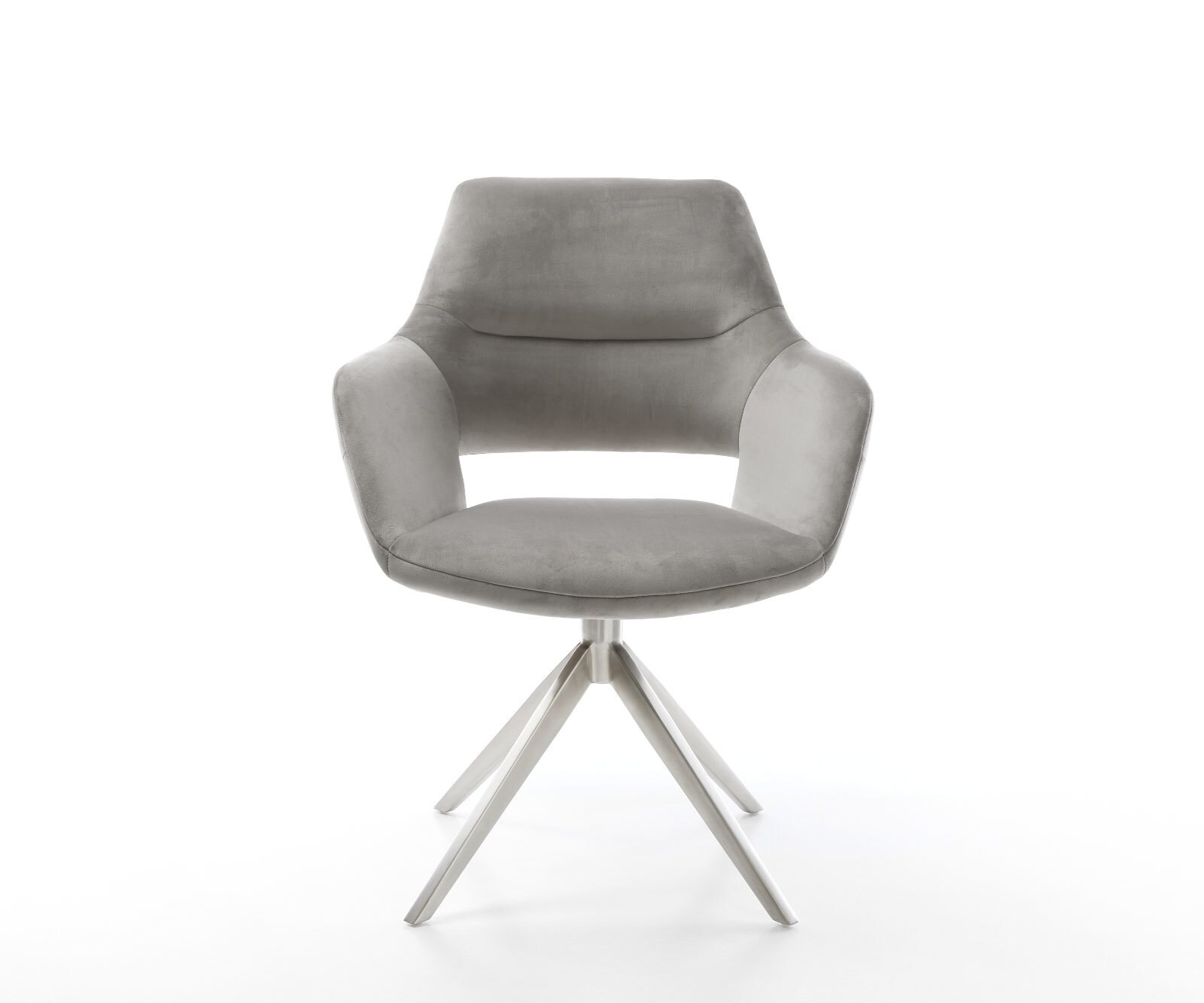 Draaistoel Yago-Flex met armleuning fluweel grijs kruisframe breed roestvrij staal 360° draaibaar rocker-functie pocketveer kern 1