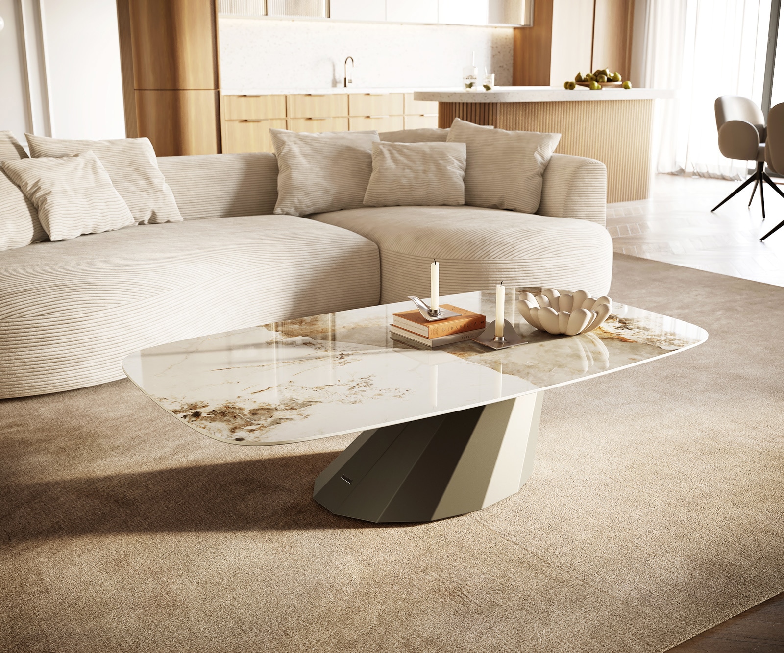 Salontafel Edge Boot 140x80 cm keramiek Minas Melange Parabi Metall effectafwerking titaan 1