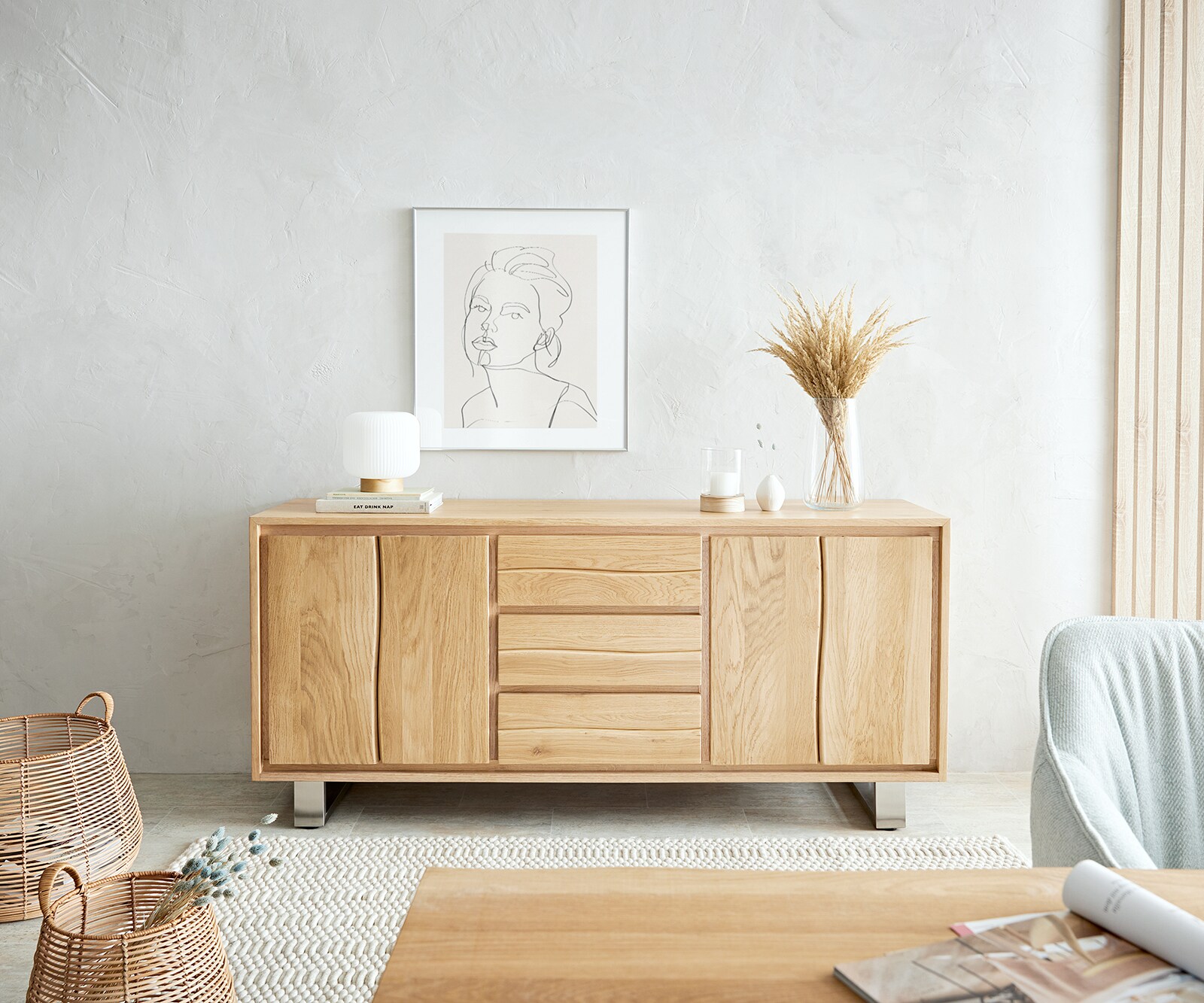 Dressoir Live-Edge 170 cm natuur eiken 3 laden 4 deuren 3