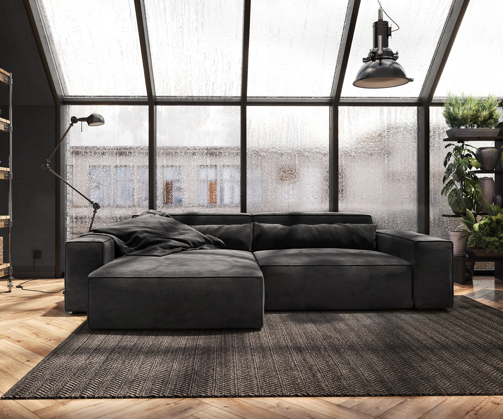 Hoekbank Sirpio XL 270x170 cm microvezel zwart recamiere variabele 1