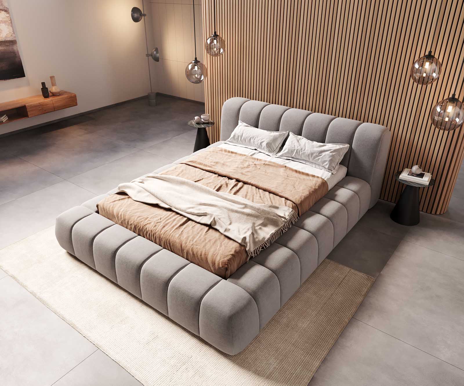 Cutio gestoffeerd bed 140x200 cm microvezel grijs 3