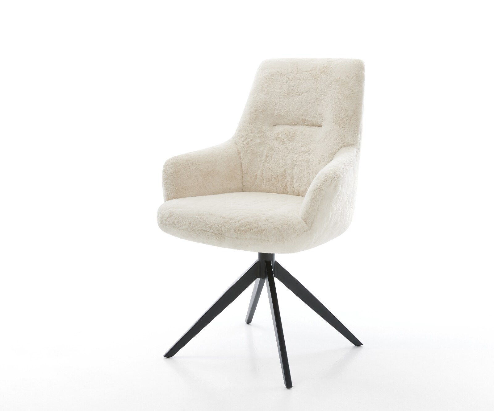 Draaistoel Zelia-Flex met armleuning pluchen crème-wit kruisframe breed zwart 360° draaibaar rocker-functie pocketveer kern 1