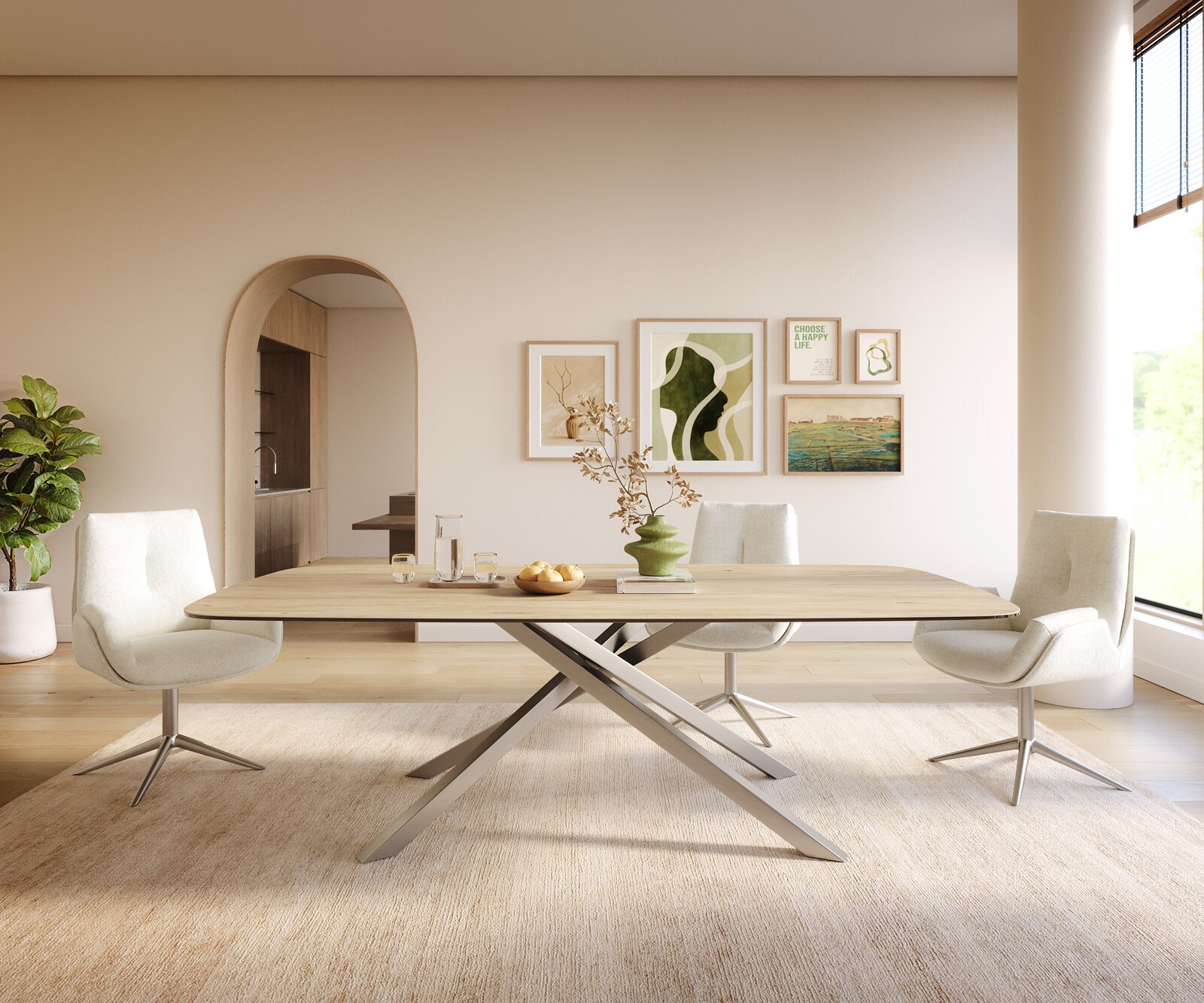 Eettafel Edge Boot 240x120 cm Keramiek Laminam® Sabbia Eichefarbig kruisonderstel Rechthoek Roestvrij staal 1