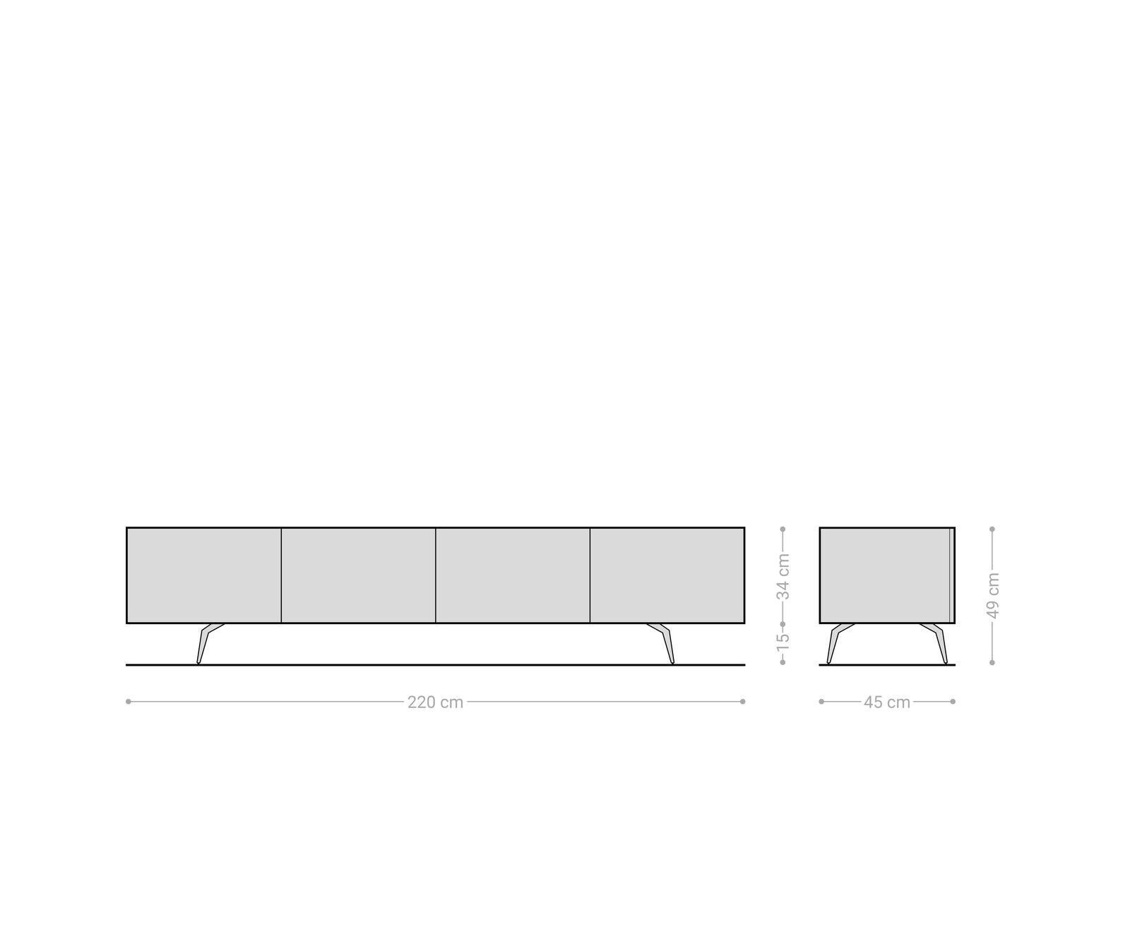 TV-meubel Ashara 220 cm eiken natuur 3D-effect 4 deuren hoekpoot geborsteld RVS 5