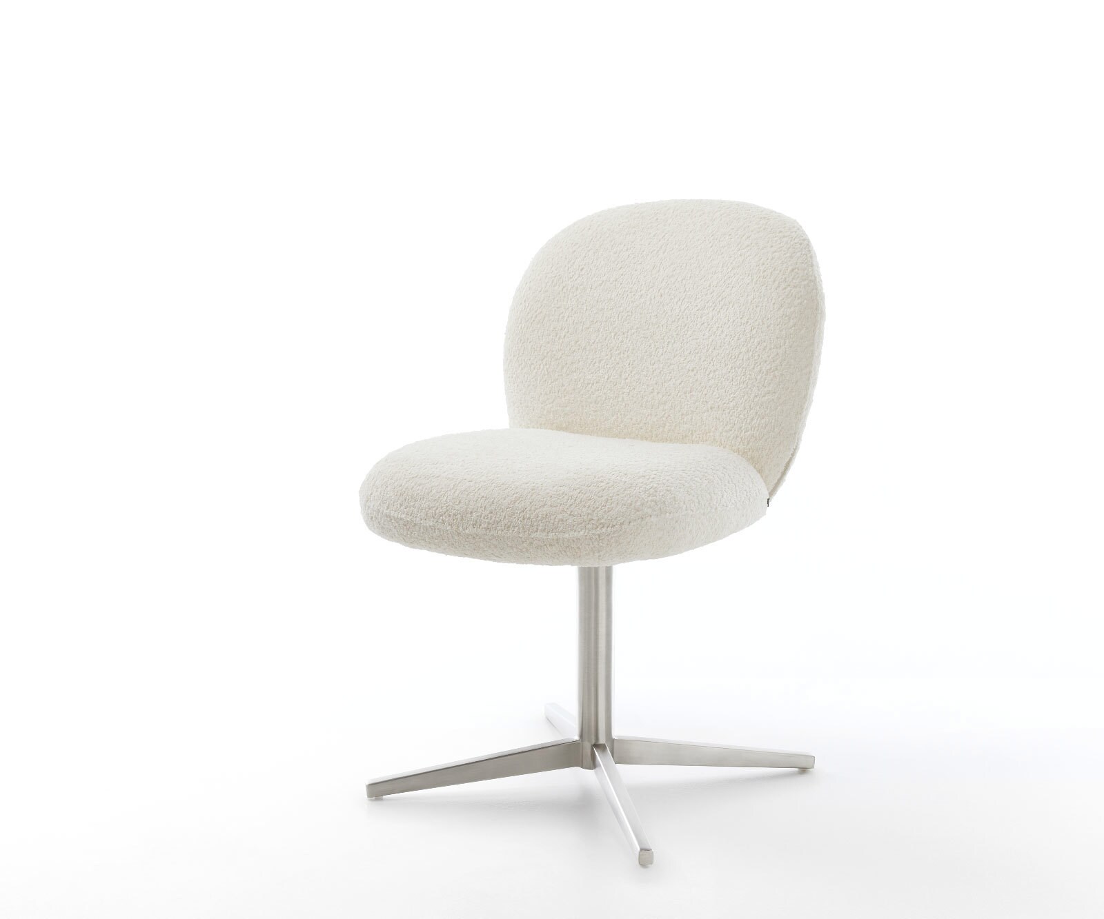 Draaistoel Nube-Flex bouclé wit kruispoot roestvrij staal 360° draaibaar pocketveer kern