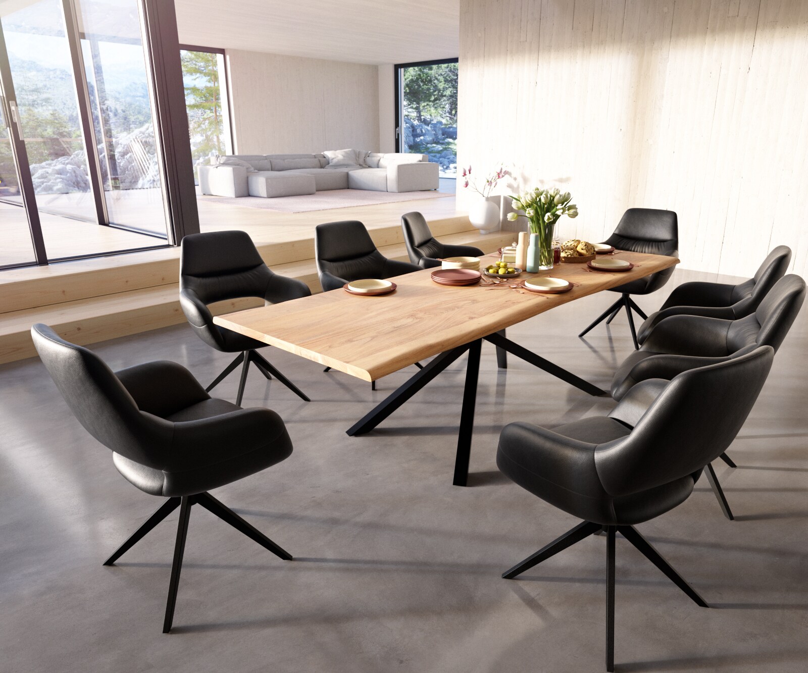 Eettafel Edge 260x100 acacia natuur Kreuzframe rechthoek zwart Live-Edge 5