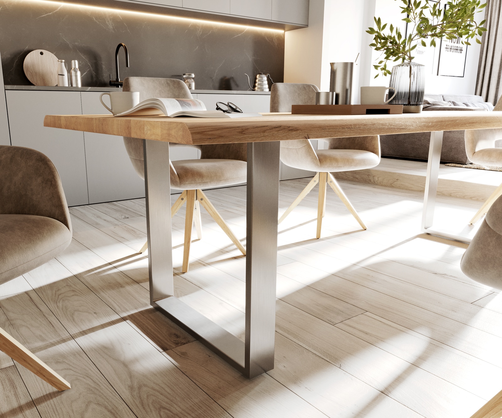 Eettafel Edge 260x100x2,5-3 eiken natuur roestvrijstaal smal Live-Edge 3 Eettafel Edge 260x100x2,5-3 eiken natuur roestvrijstaal smal Live-Edge 3