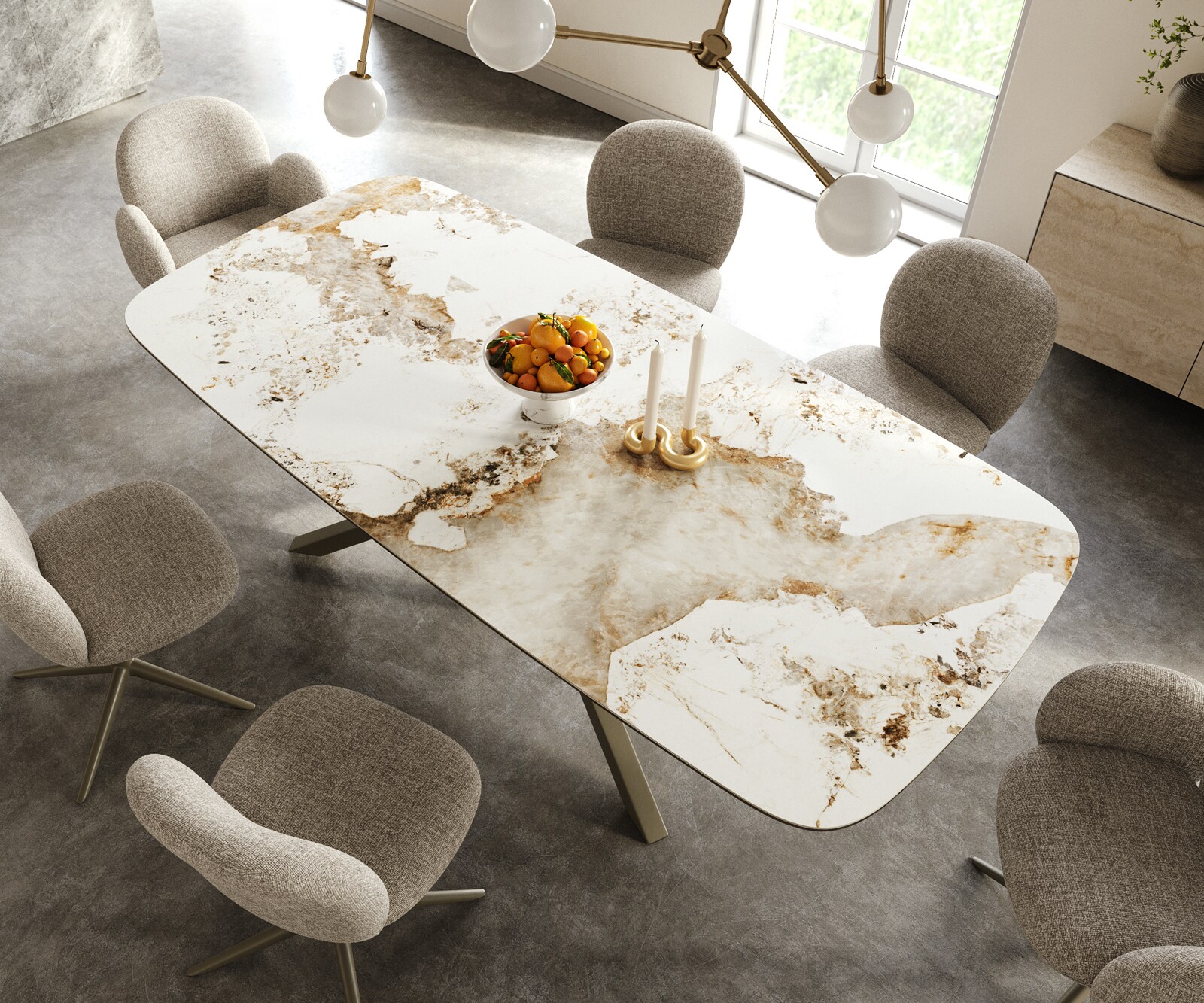 Eettafel Edge Boot 240x120 cm Keramiek Minas Melange Wit-Beige kruisonderstel Rechthoek Effectafwerking Titan 3