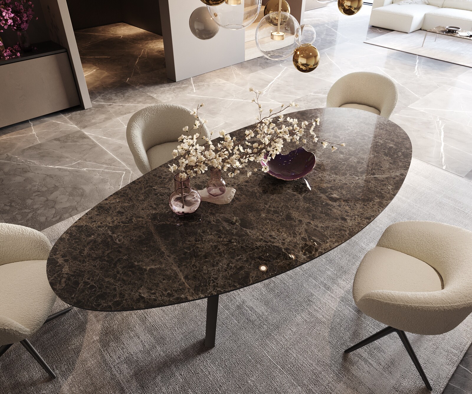 Eettafel Edge Ovaal Keramiek Emperador Extra Lucidato Donkerbruin 280x130 Zenthara hoekig Metaal Zwart 4