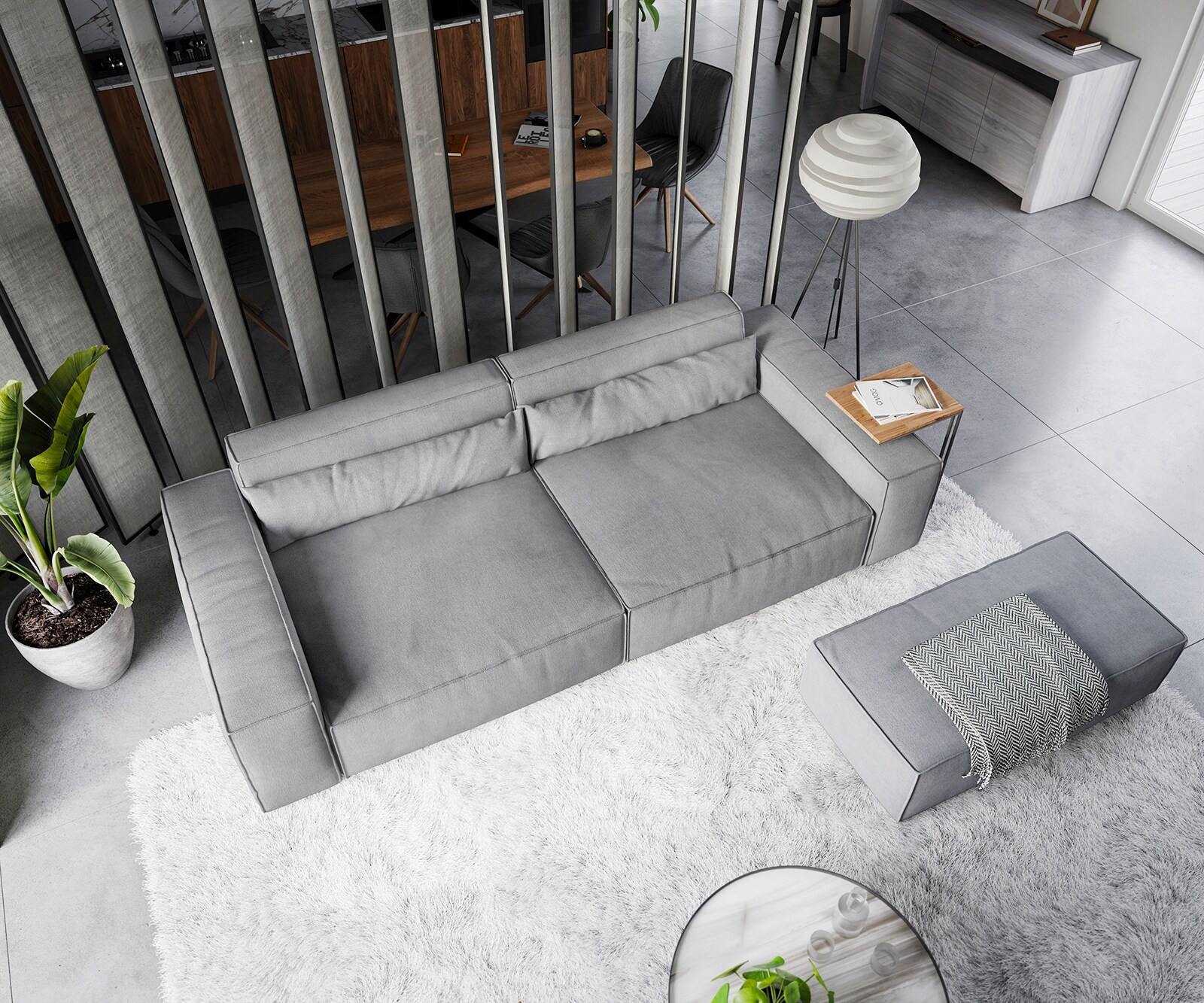 Big-sofa Sirpio XL 270x130 cm microvezel grijs met kruk 3