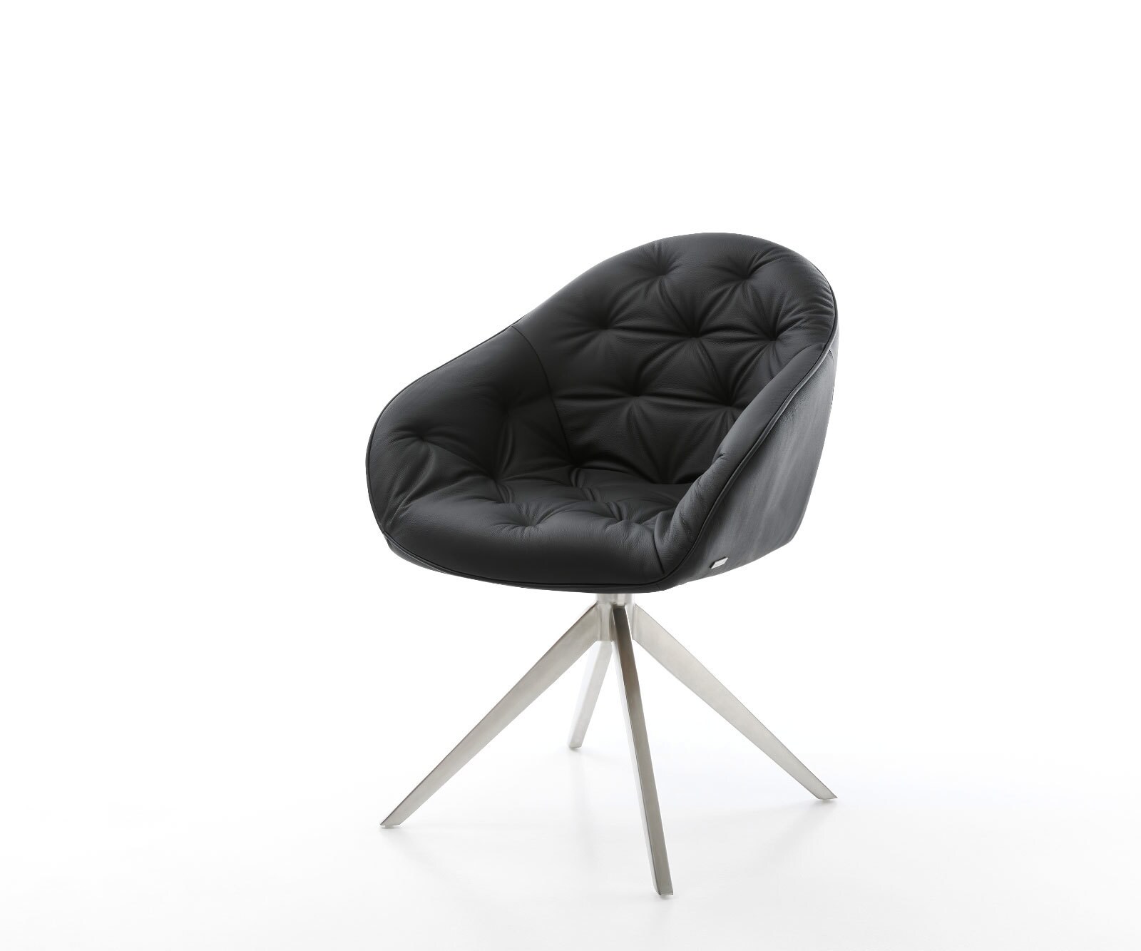 Draaistoel Gaio-Flex echt leer zwart kruisframe breed roestvrij staal 360° draaibaar rocker-functie
