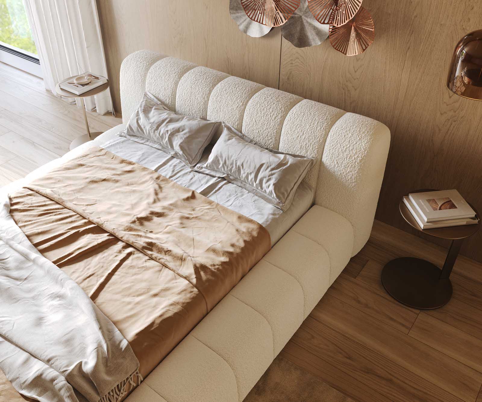 Cutio 140x200 cm bouclé crèmewit gestoffeerd bedframe 4
