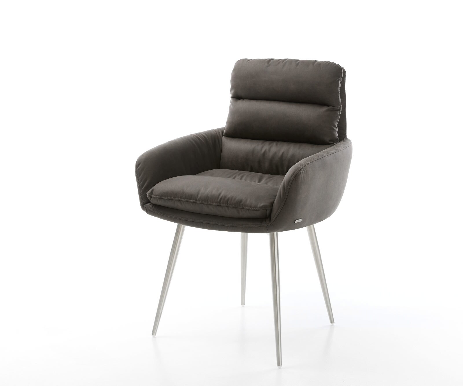 Eetkamerstoel Abelia-Flex met armleuning microvelours antraciet vintage 4-poot conisch roestvrij staal 1