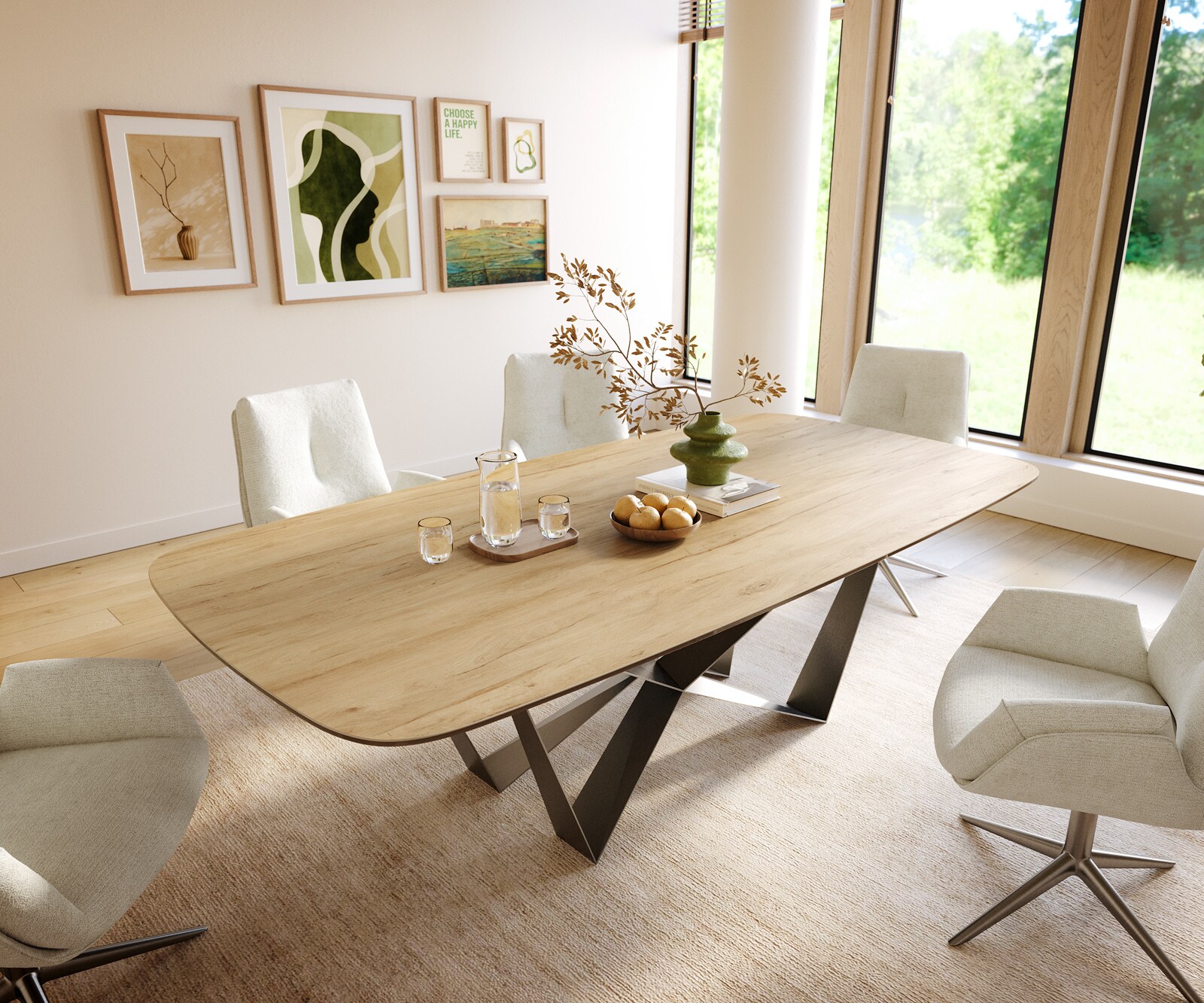 Eettafel Edge Boot 240x120 cm Keramiek Laminam® Sabbia Eichefarbig Spider Flachstahl Roestvrij staal Grafiet 1