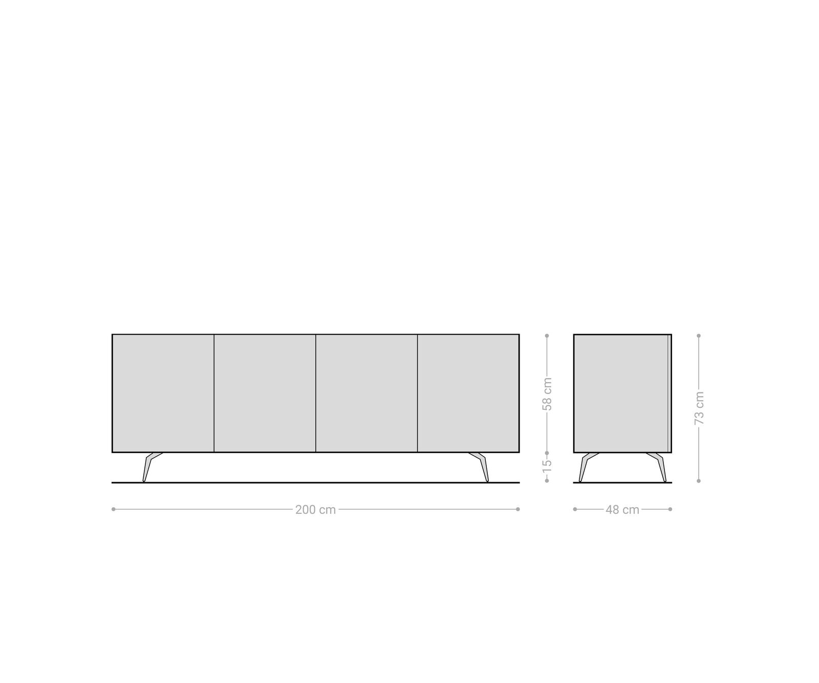 Dressoir Ashara 200 cm eiken natuur 3D-effect 4 deuren hoekpoot geborsteld RVS 5