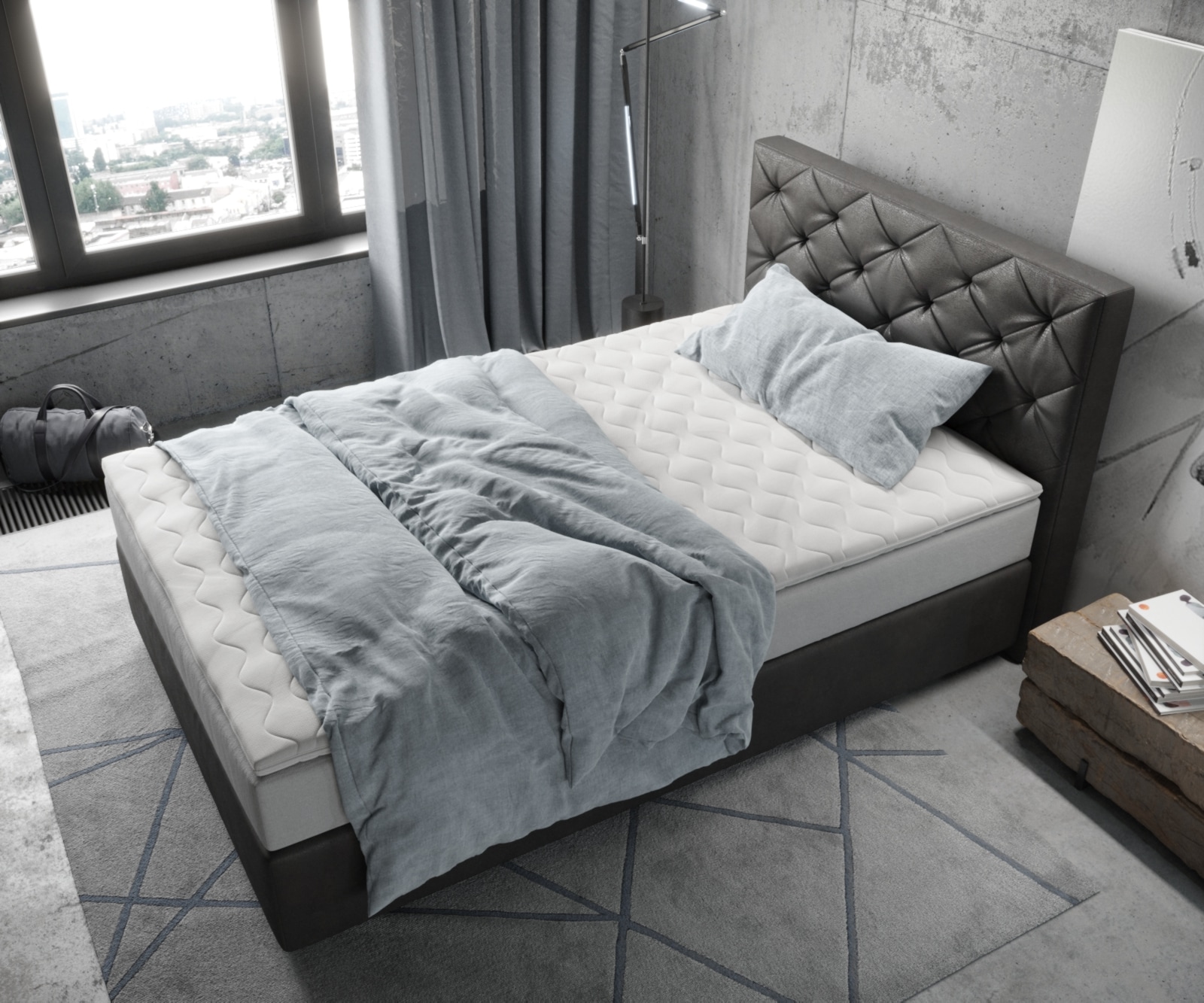 Boxspringbed Dream-Great 120x200 cm Microvezel Antraciet Vintage met TFK Matras en Visco Topper 3 Boxspringbed Dream-Great 120x200 cm Microvezel Antraciet Vintage met TFK Matras en Visco Topper 3