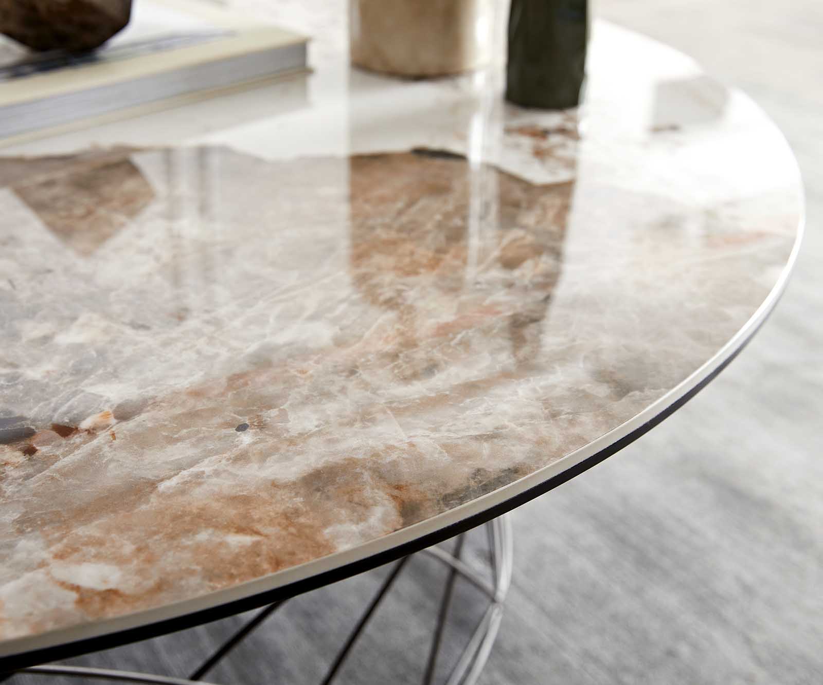 Salontafel Lassina 100x100 cm keramiek Minas Melange wit-beige frame metaal effect afwerking titanium 5