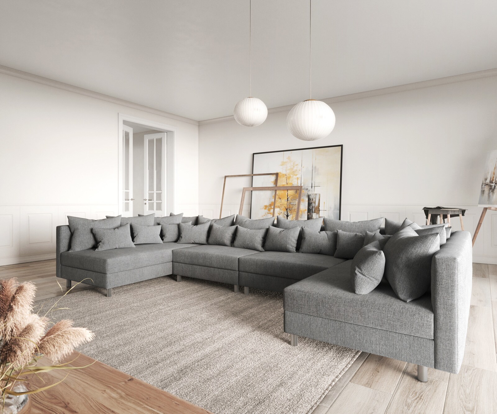 Woonlandschap Clovis XL grijs vlak geweven modulaire bank 2 Woonlandschap Clovis XL grijs vlak geweven modulaire bank 2