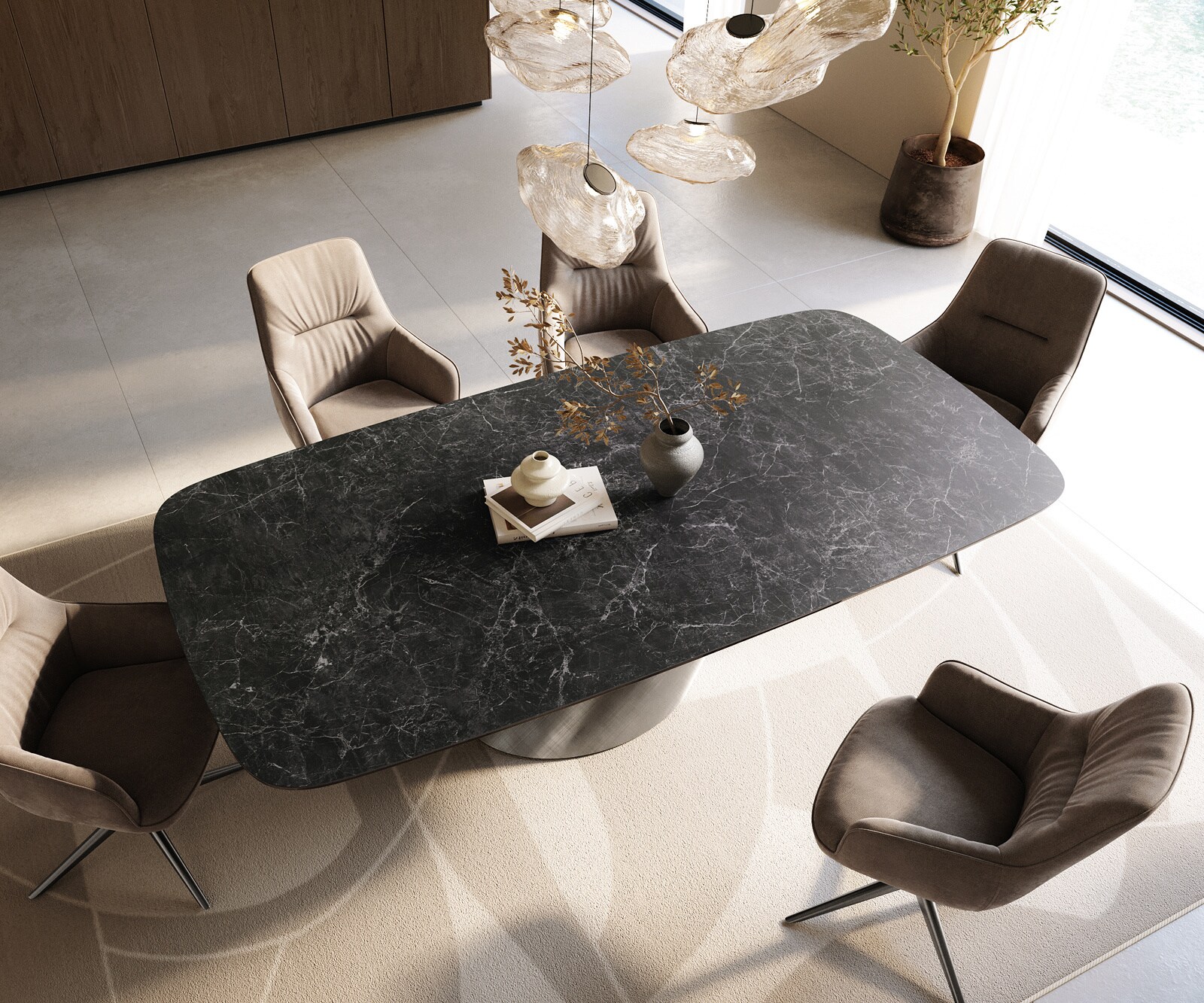 Eettafel Edge Boot 240x120 cm Keramiek Laminam® Nero Greco Anthrazit Cono Metaalic Zilver 3