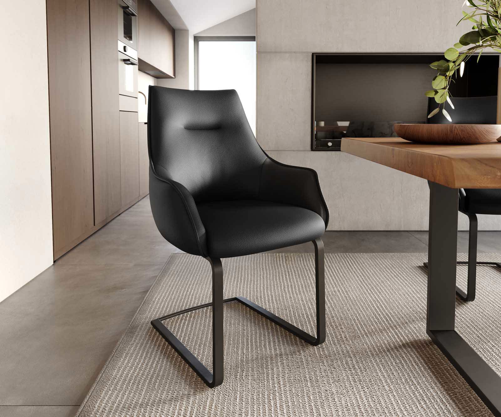 Sledemodel Alja-Flex met armleuning echt leer zwart sledemodel vlak zwart pocketveer kern Sledemodel Alja-Flex met armleuning echt leer zwart sledemodel vlak zwart pocketveer kern