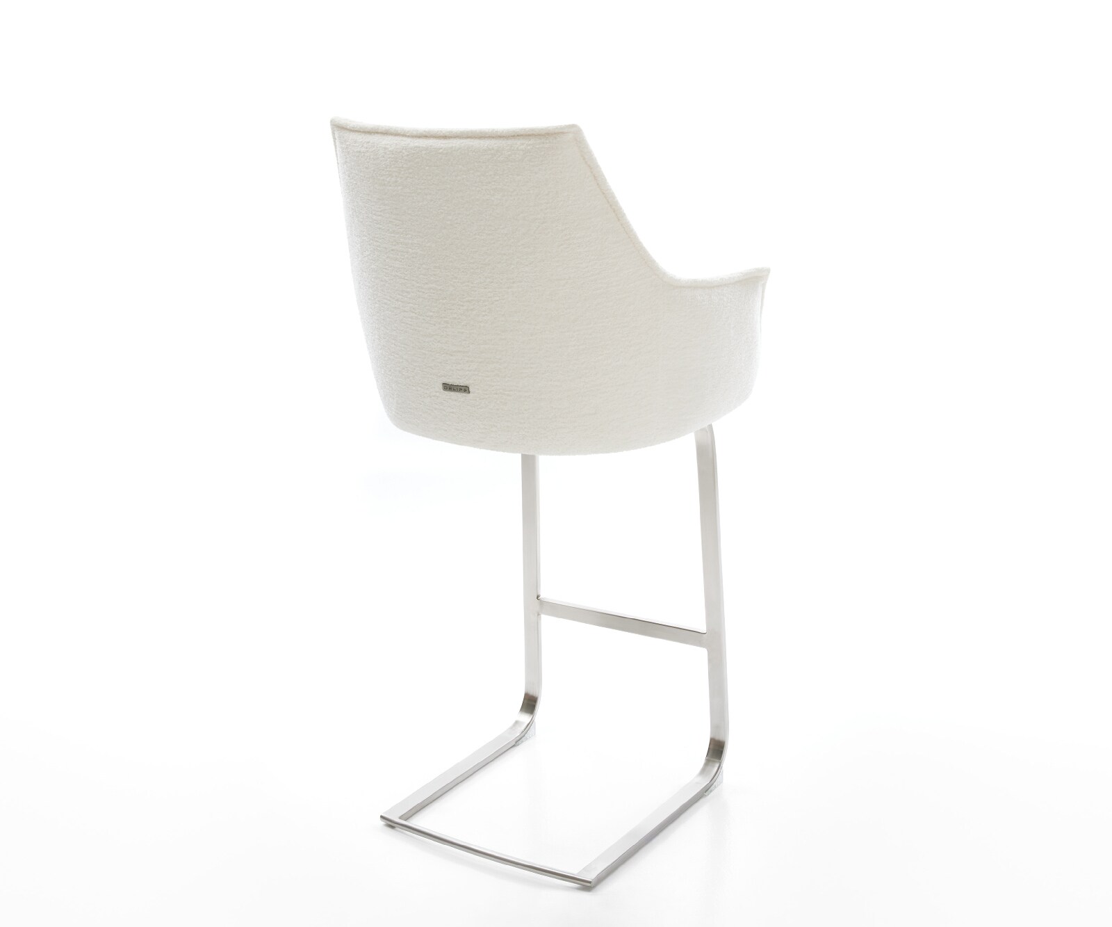 Barstoel Alja-Flex Bouclé zacht Beige Vrijkantelframe plat roestvrij staal Zilver Pocketvering 5