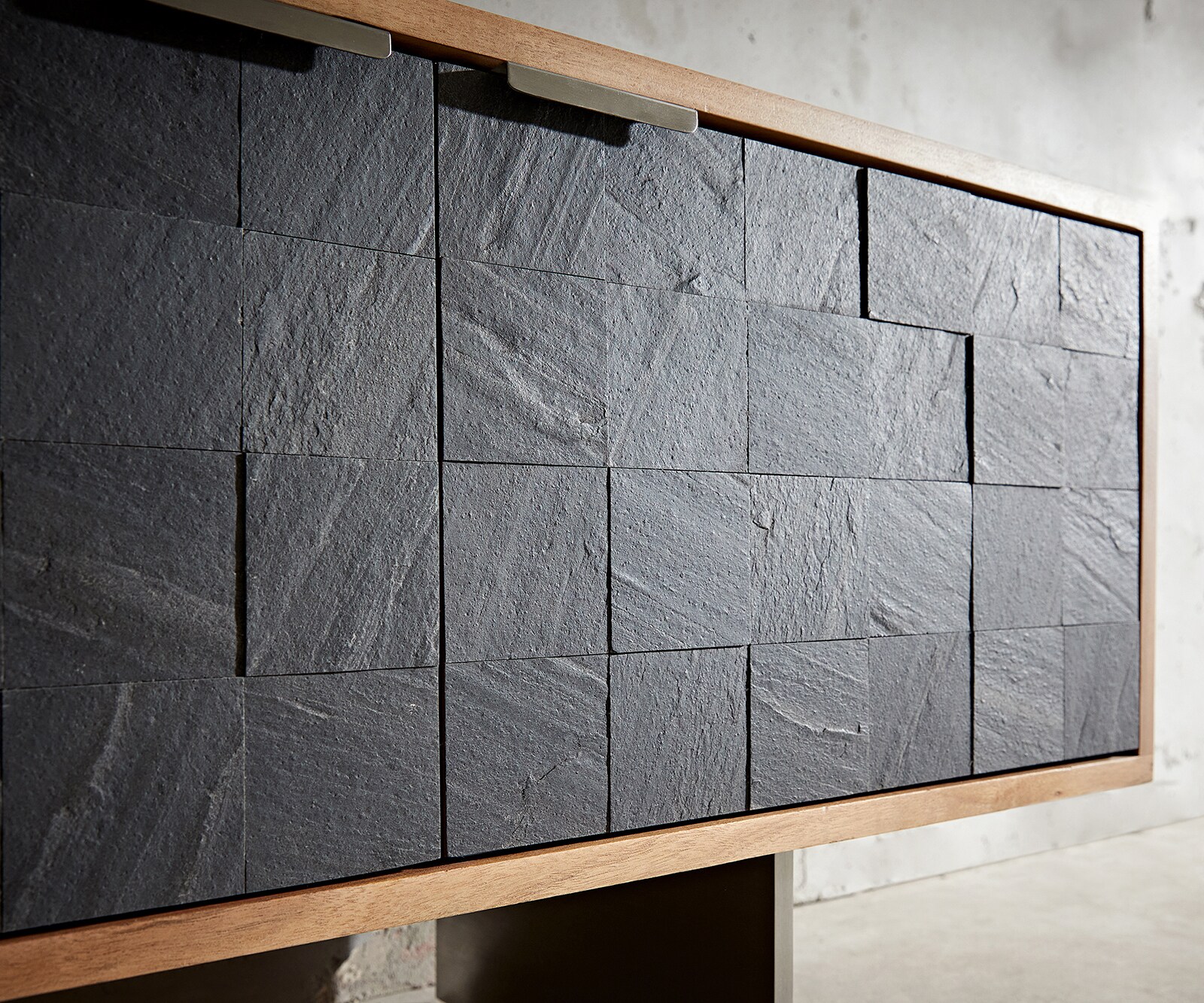 Tv-meubel Teele 240 cm acacia natuurleisteen 4 deurs poot drijvend roestvrij staal 4 Tv-meubel Teele 240 cm acacia natuurleisteen 4 deurs poot drijvend roestvrij staal 4