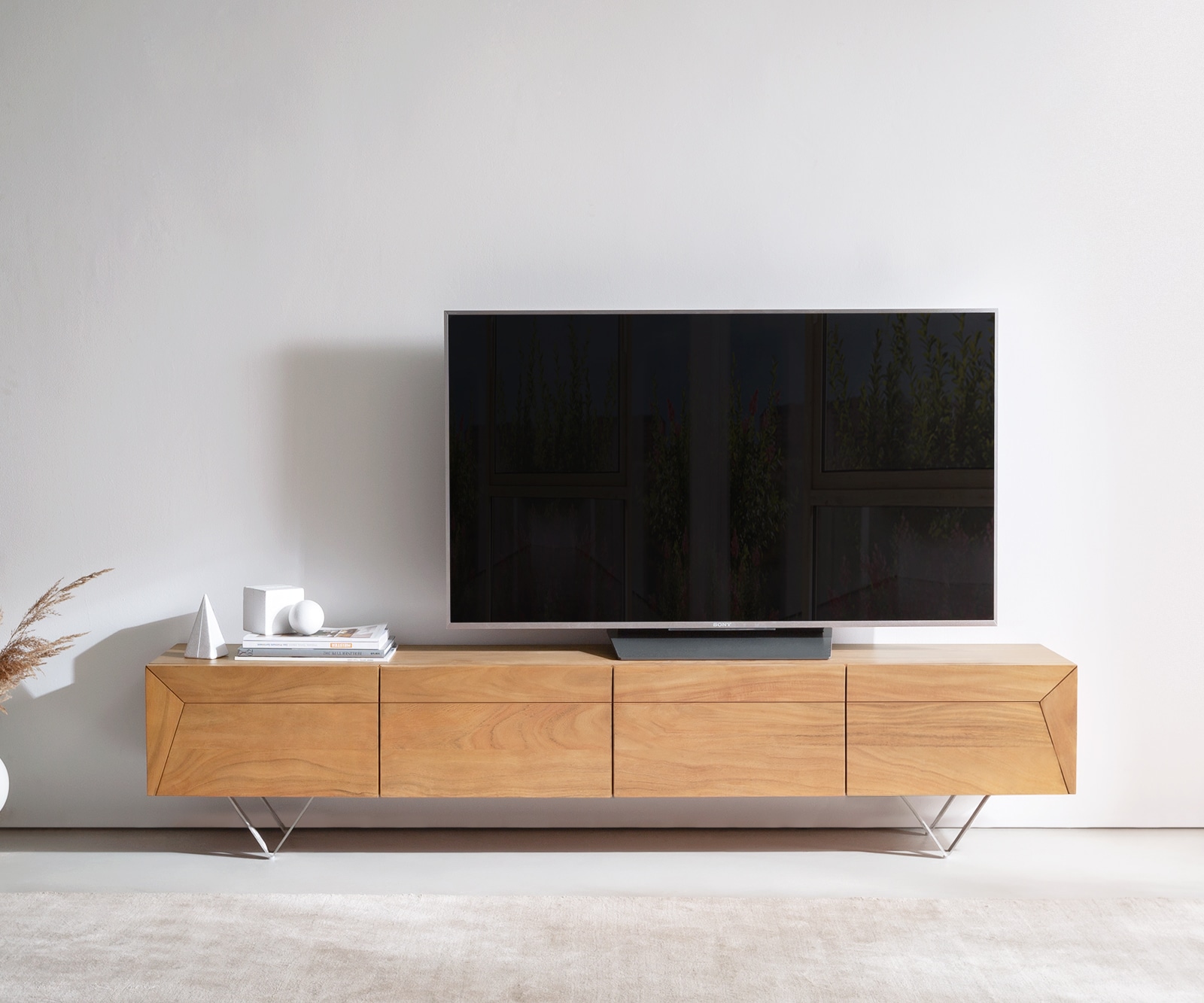 Tv-meubel Kayu 200 cm acacia natuur 4 deuren V-poot 1 Tv-meubel Kayu 200 cm acacia natuur 4 deuren V-poot 1