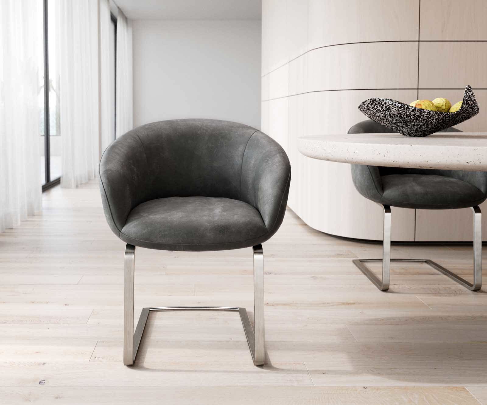 Sledemodel Vinka-Flex met armleuning microvelours antraciet vintage sledemodel vlak roestvrij staal pocketveer kern 1 Sledemodel Vinka-Flex met armleuning microvelours antraciet vintage sledemodel vlak roestvrij staal pocketveer kern 1