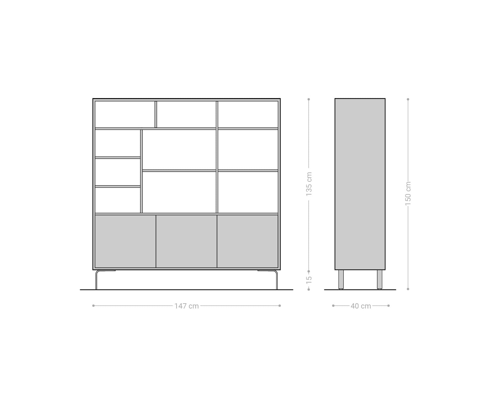 Boekenkast Fevo 150x150 cm acacia bruin 3 deuren L-poot 4 Boekenkast Fevo 150x150 cm acacia bruin 3 deuren L-poot 4