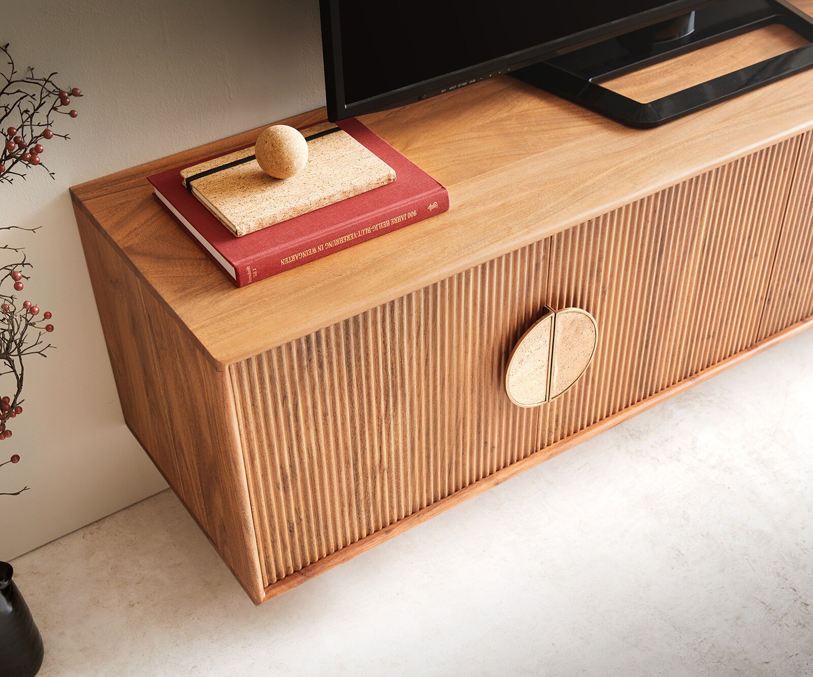 Tv-meubel Surimu 175 cm acacia lichtbruin 4 deurs kurkgreep zwevend 4