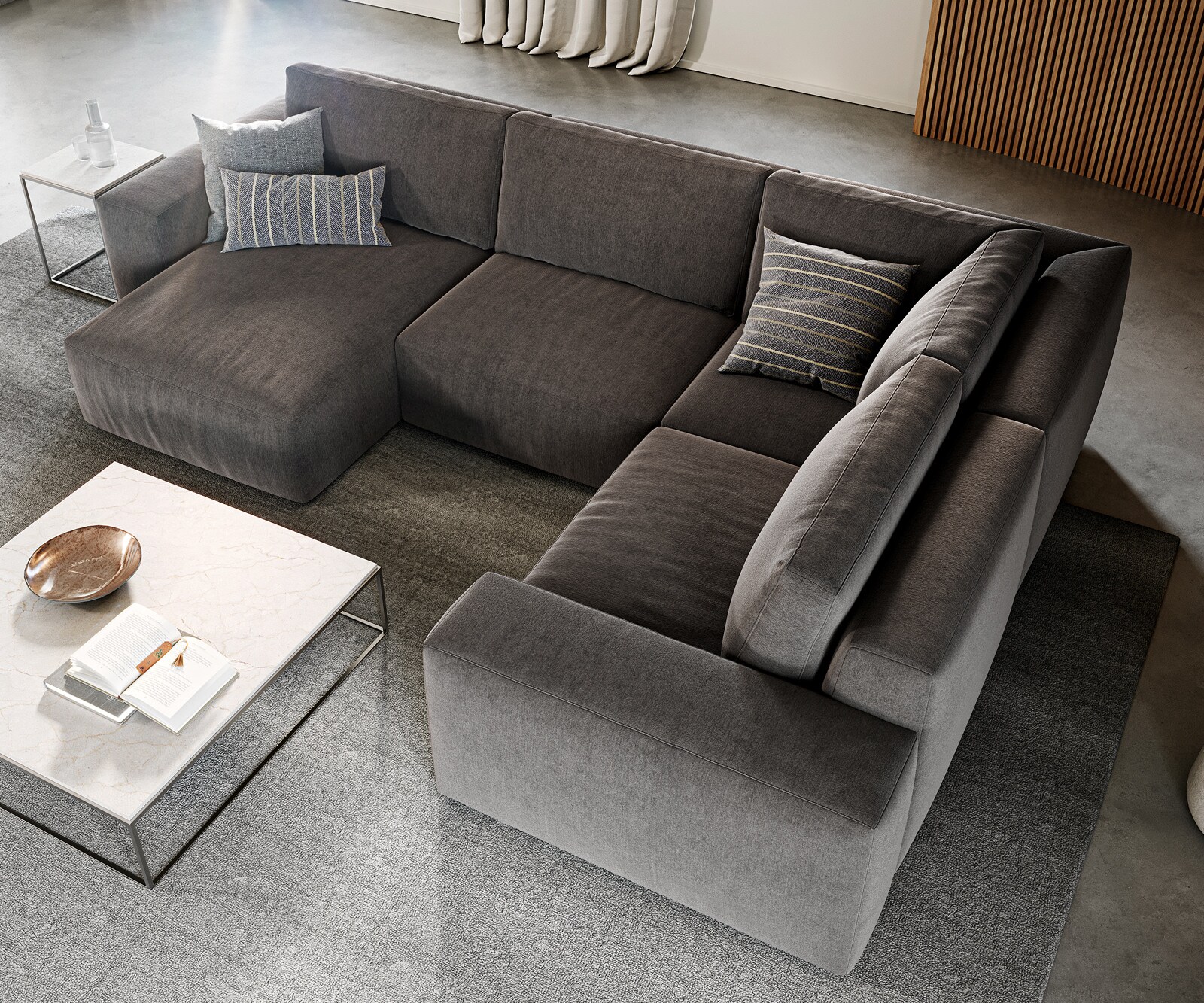 Woonlandschap Lanzo 300x210 cm microvezel khakibruin met variabele recamière en hocker 4