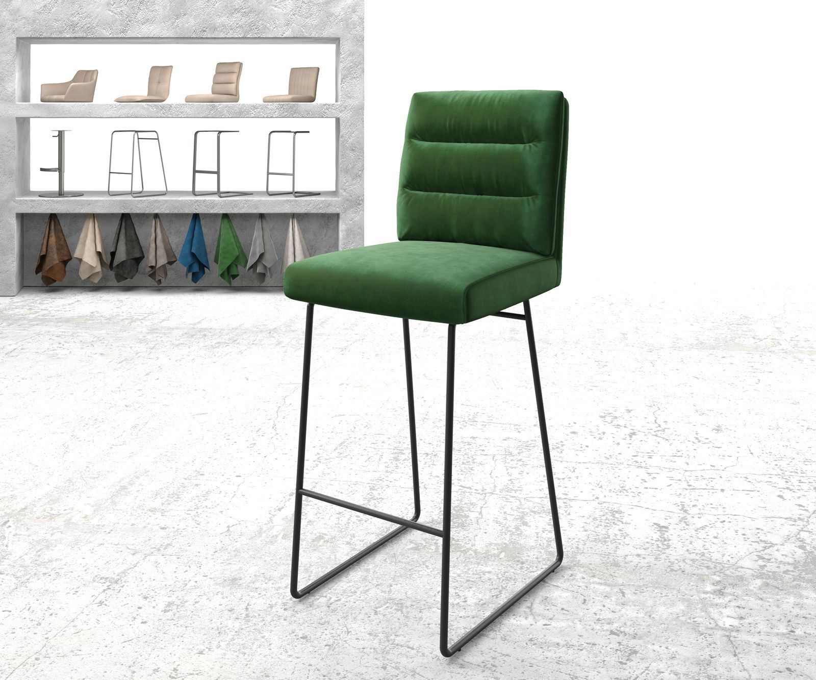 Barstoel Pela-Flex fluweel groen slipframe metaal