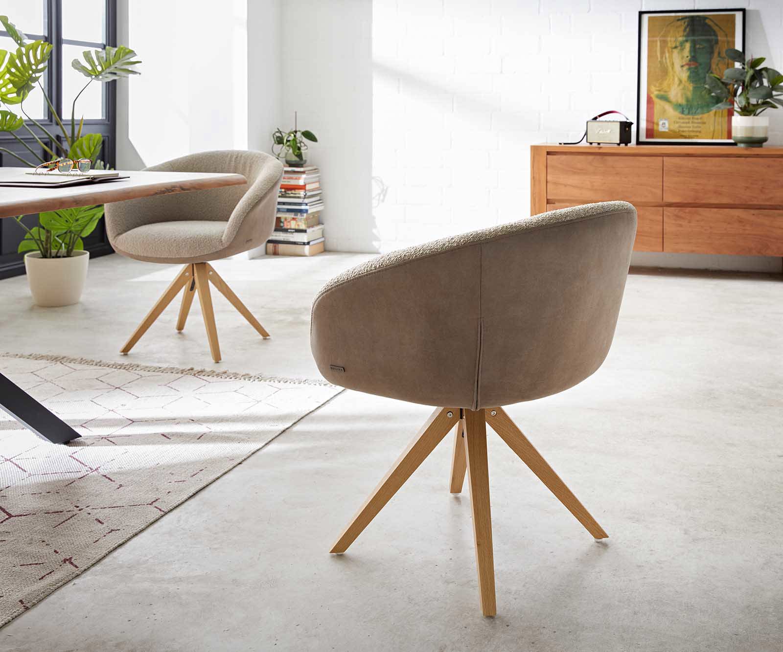 Draaistoel Vinka-Flex met armleuning materiaalmix mud houten frame hoekig natuur 180° draaibaar pocketveer kern 4 Draaistoel Vinka-Flex met armleuning materiaalmix mud houten frame hoekig natuur 180° draaibaar pocketveer kern 4