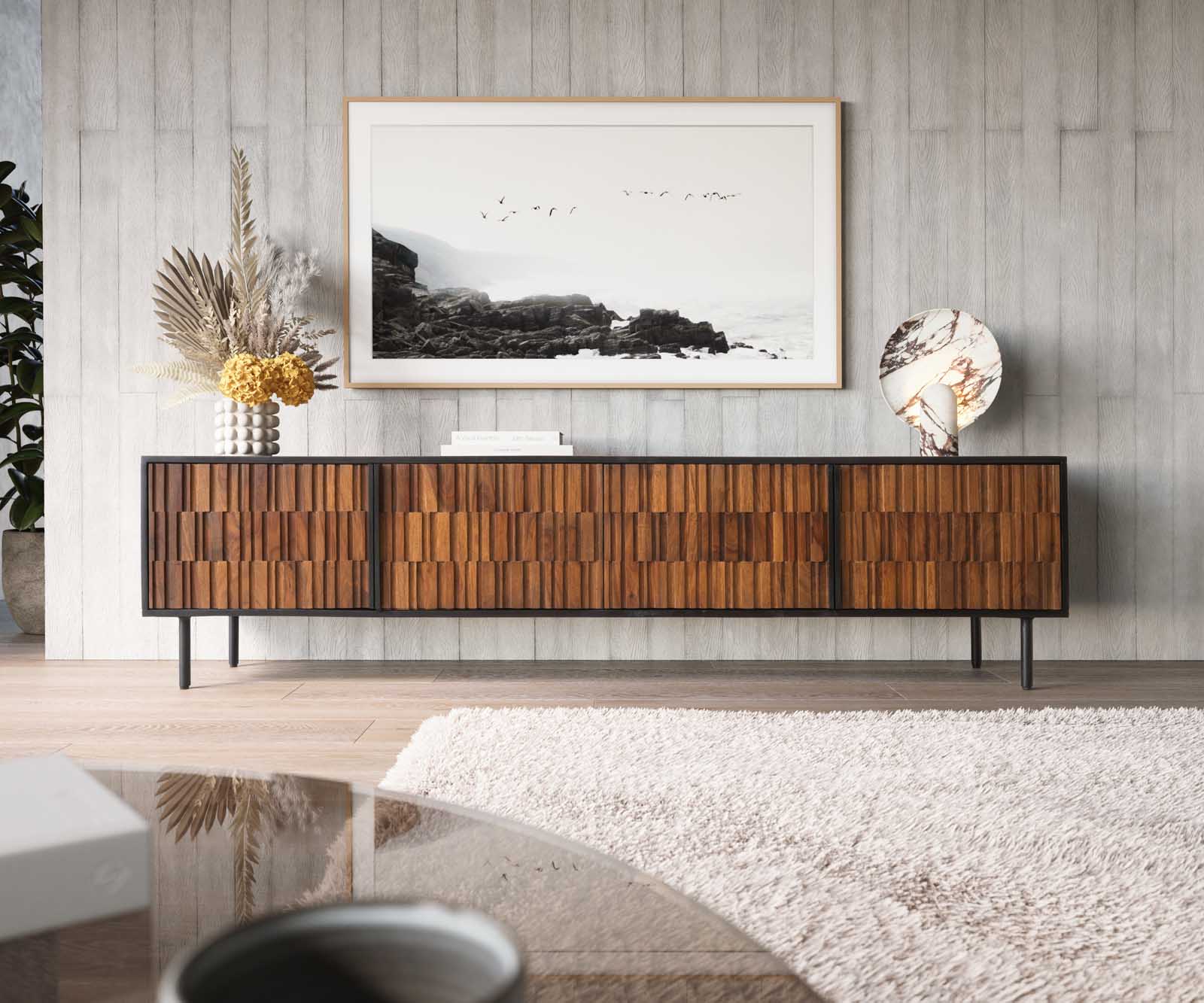Tv-meubel Kallam 200 cm  sheesham walnoot mango zwart metaal zwart 200 cm 4 deuren 1