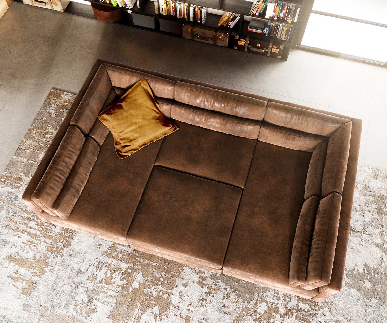 Woonlandschap Elio 300x185 cm kunstleer vintage bruin met poef 5