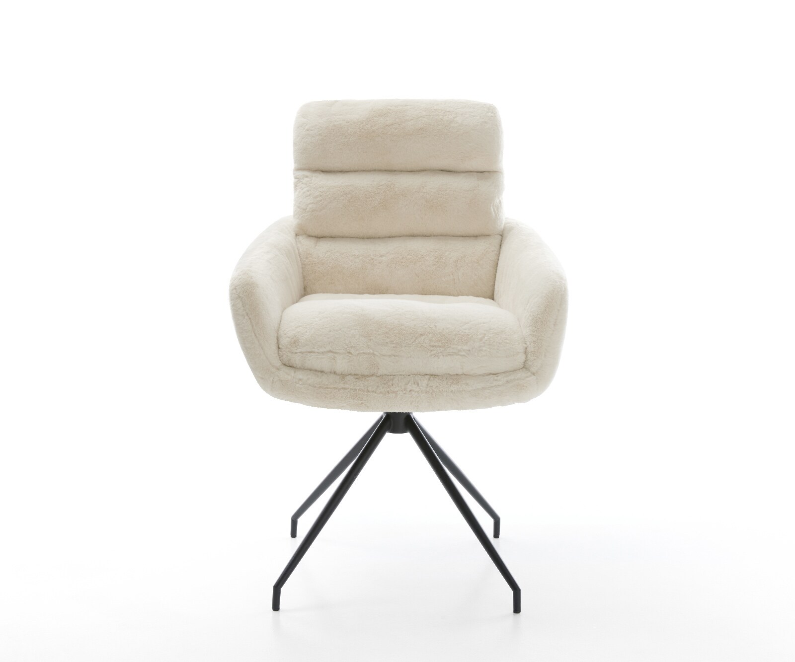 Eetkamerstoel Abelia-Flex met armleuning pluchen crème-wit kruisframe conisch zwart 2