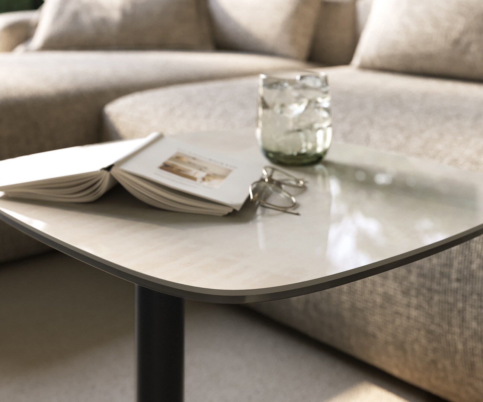 Bijzettafel Edge bootvormig 50x50 cm keramiek Onyx Champagne Eleny metaal zwart 6