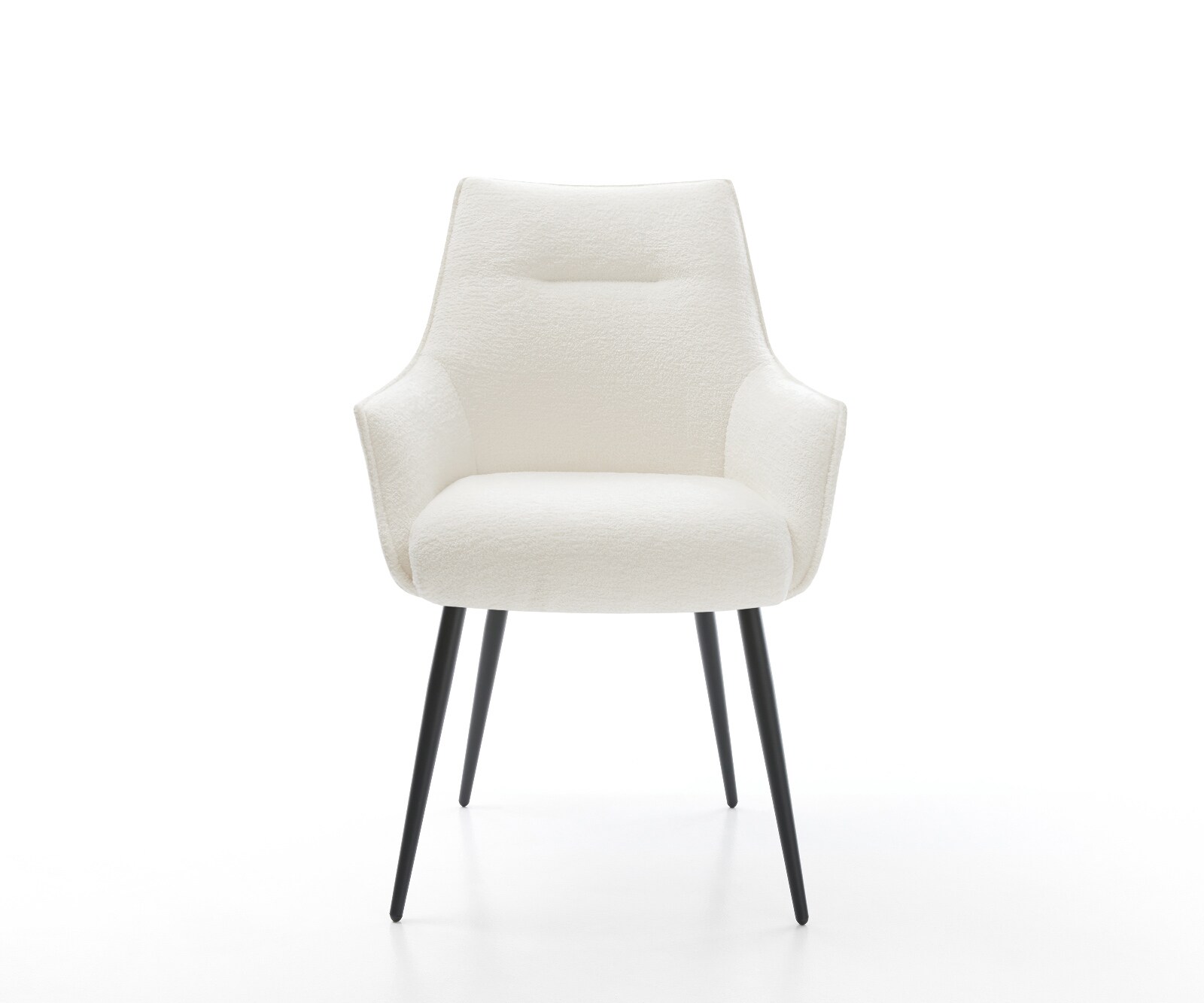 Eetkamerstoel Alja-Flex met armleuning bouclé zacht beige 4-poot conisch zwart pocketveer kern 2