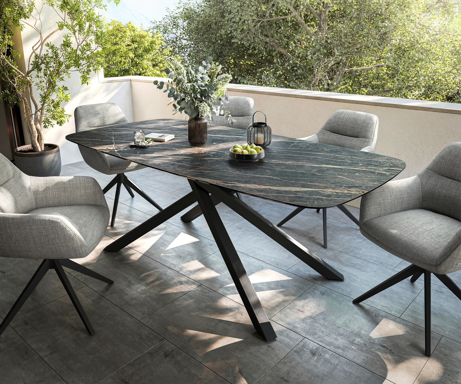 Outdoortafel Edge Boot 200x100 cm keramiek Laminam® Noir Desir bruin kruispoot rechthoekig zwart 1