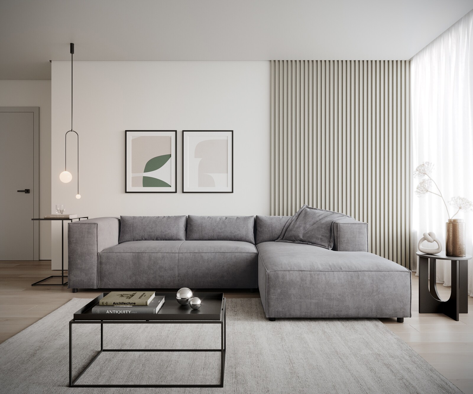 Hoekbank Brom 260 x 175 cm microvezel grijs recamiere rechts 1