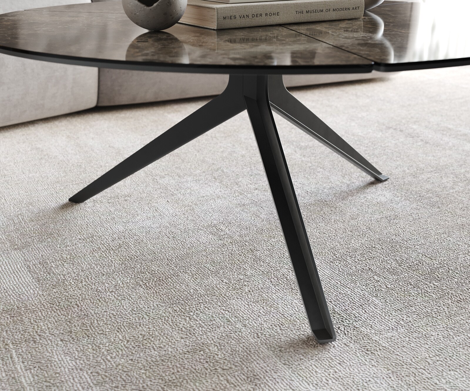 Salontafel Delron 90x90 cm keramiek Emperador Extra Lucidato donkerbruin kruispoot plat metaal zwart 5