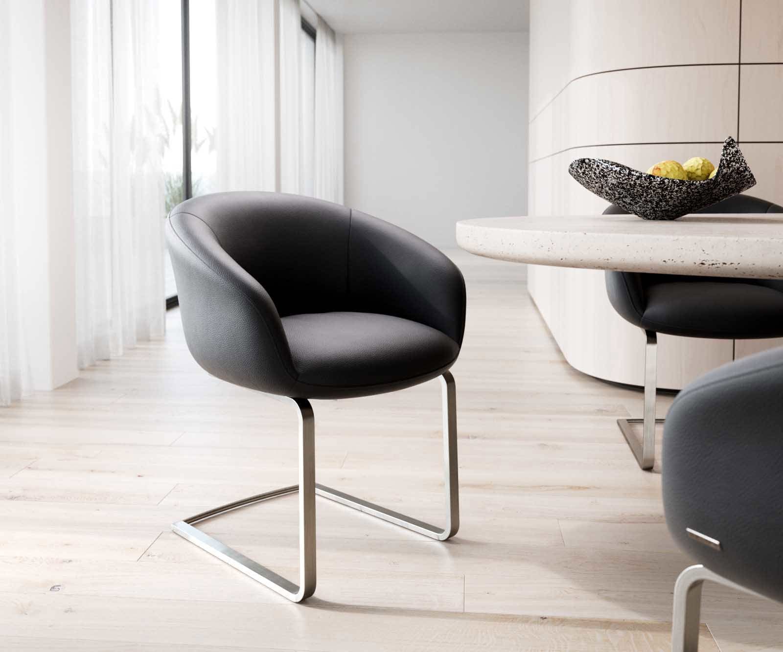 Sledemodel Vinka-Flex met armleuning echt leer zwart sledemodel vlak roestvrij staal pocketveer kern Sledemodel Vinka-Flex met armleuning echt leer zwart sledemodel vlak roestvrij staal pocketveer kern