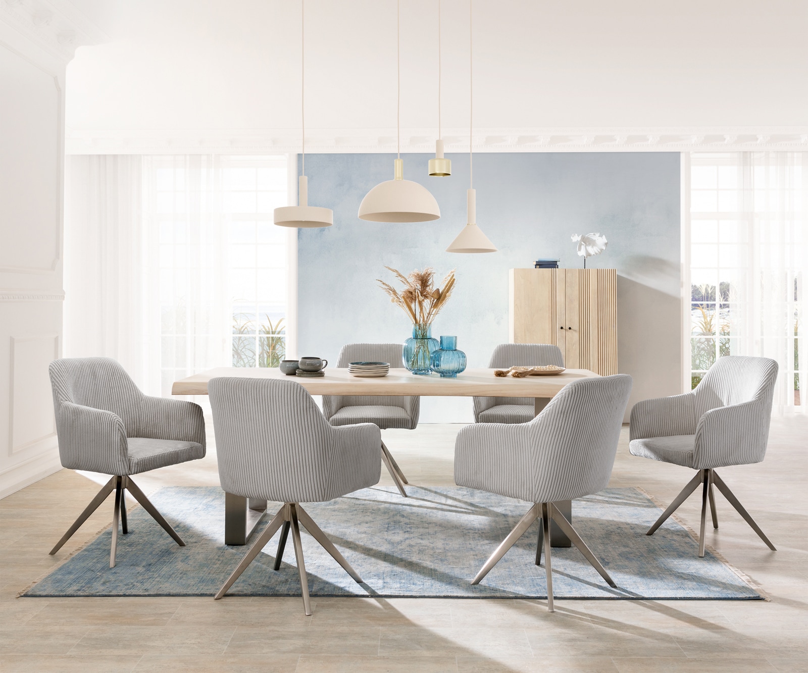 Eetkamerstoel Greg-Flex koord zilver grijs kruisframe hoekig roestvrij staal pocketveer kern 3 Eetkamerstoel Greg-Flex koord zilver grijs kruisframe hoekig roestvrij staal pocketveer kern 3