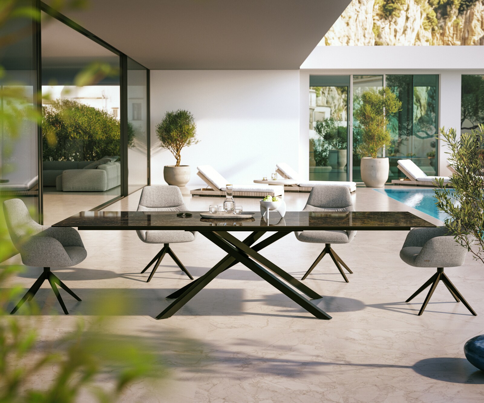 Outdoortafel Edge 300x100 cm Keramiek Emperador Extra Lucidato Donkerbruin Kruisonderstel rechthoekig Zwart 1