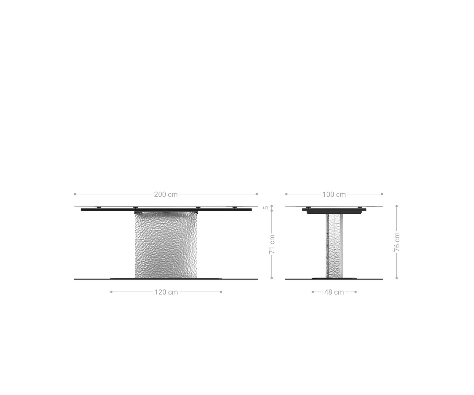 Eettafel Edge 180-220x90 glas antiek-bruin Wave roestvrij staal uitschuifbaar 6