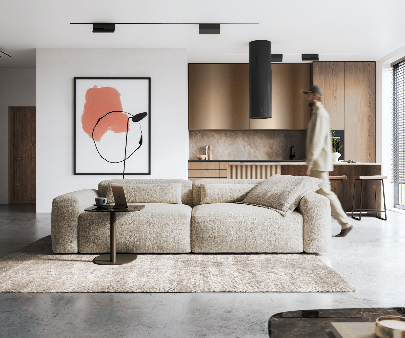 Bigsofa Freestyle 280x110 cm Zachte Geweven stof Beige kapnaad 1