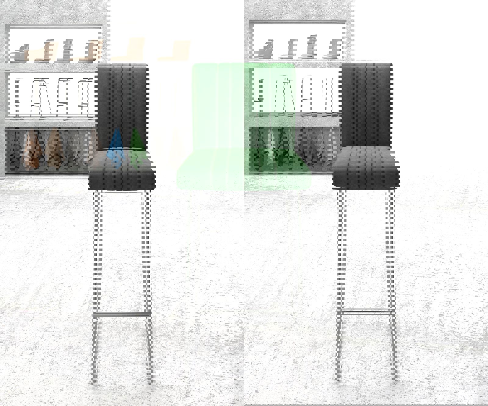 Barstoel Luiga-Flex fluweel groen slipframe roestvrij staal 1