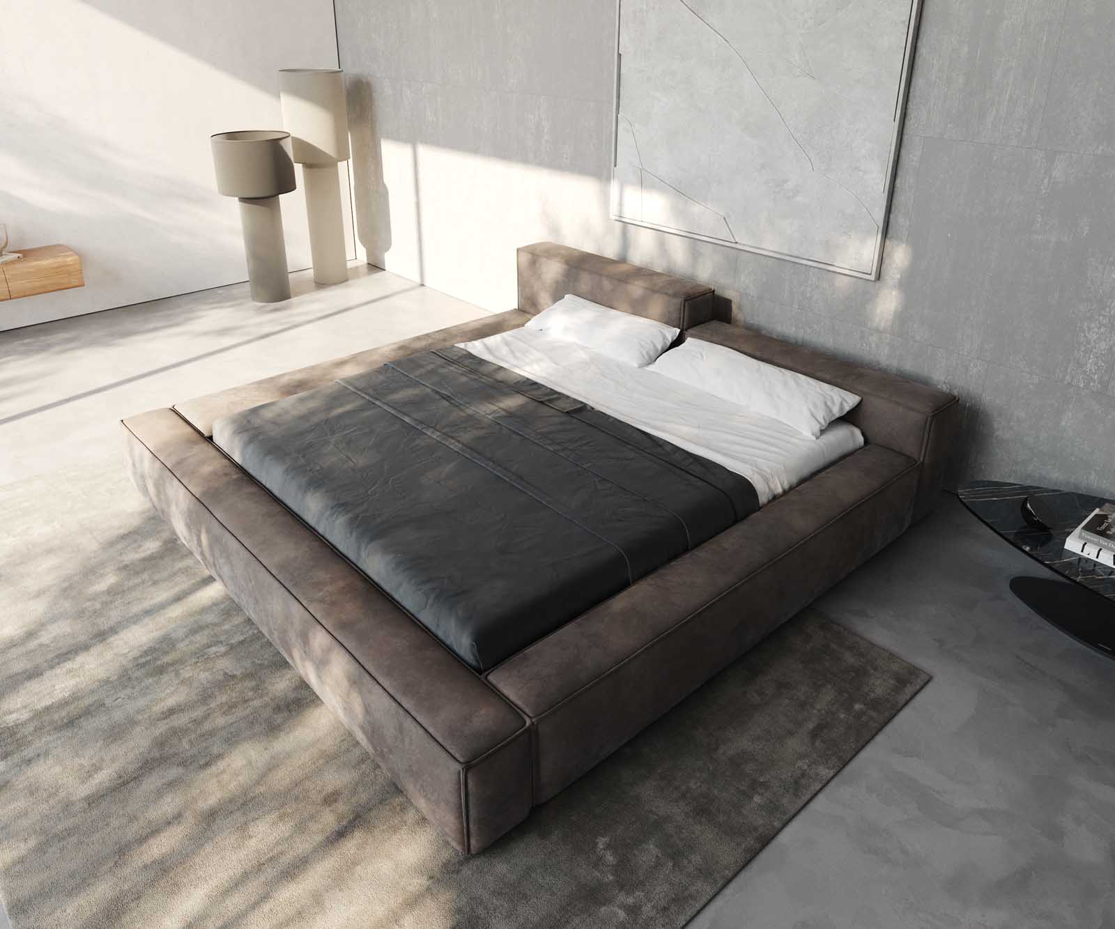 Bedframe Kalinea 180x200 cm microvezel taupe vintage 4